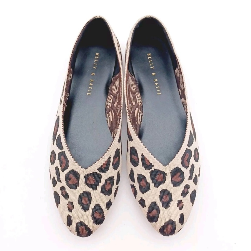 Kelly & Katie Pointed Leopard-Print Knit Flats